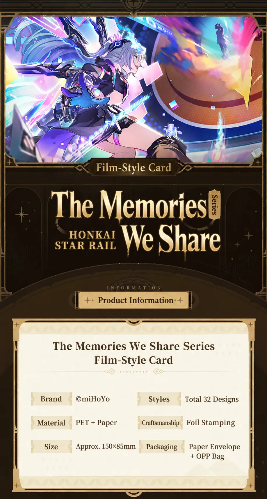 The Memories We Share Series film-style card product information and specifications