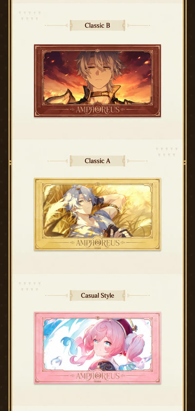Amphoreus film-style cards featuring Phainon and Hyacine character artwork