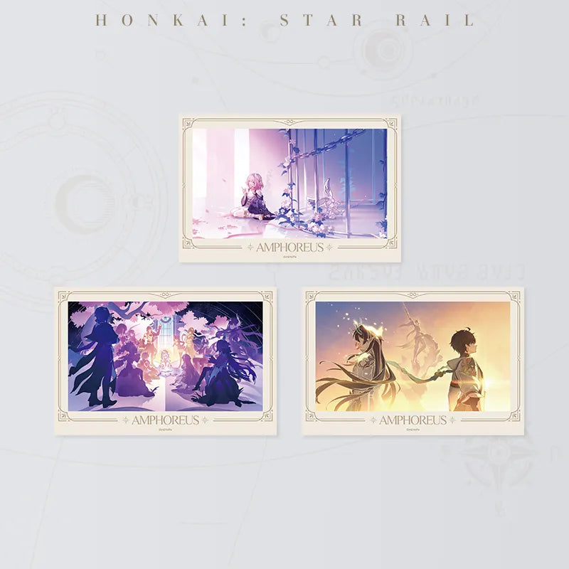 Honkai Star Rail collectible lenticular cards with shifting character artwork and gold foil details