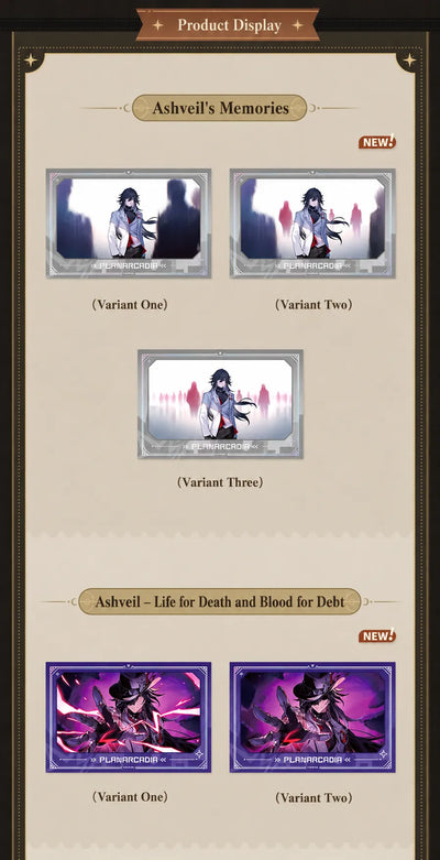 Honkai Star Rail Ashveil's Memories and Ashveil Life for Death and Blood for Debt lenticular card variants
