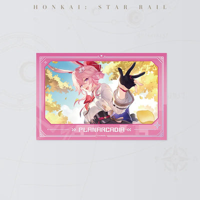 Honkai Star Rail Evanescia's Farewell lenticular card featuring Evanescia against golden autumn leaves