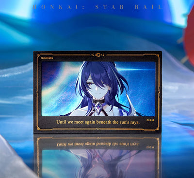 Honkai Star Rail The Memories We Share lenticular collectible cards displayed with Aventurine and Acheron artwork