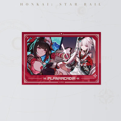 Honkai Star Rail Sparkle and Sparxie lenticular card featuring both characters in red framed artwork