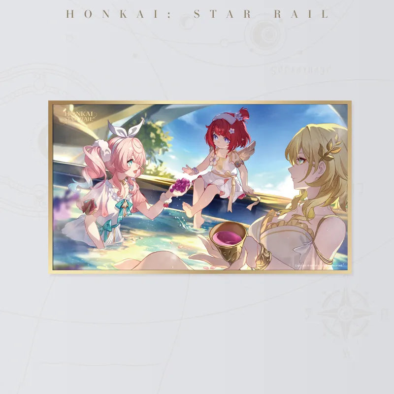 Honkai Star Rail Cloud Palace Spa PET art board featuring three female characters enjoying a poolside scene
