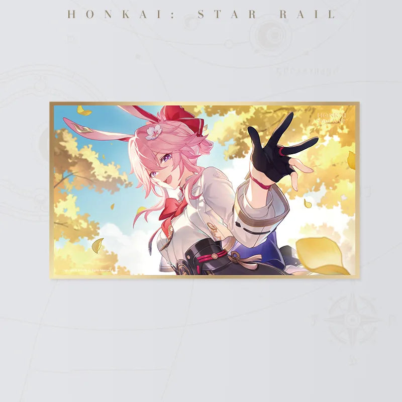 Honkai Star Rail Evanescia's Farewell PET art board featuring Evanescia beneath golden autumn leaves