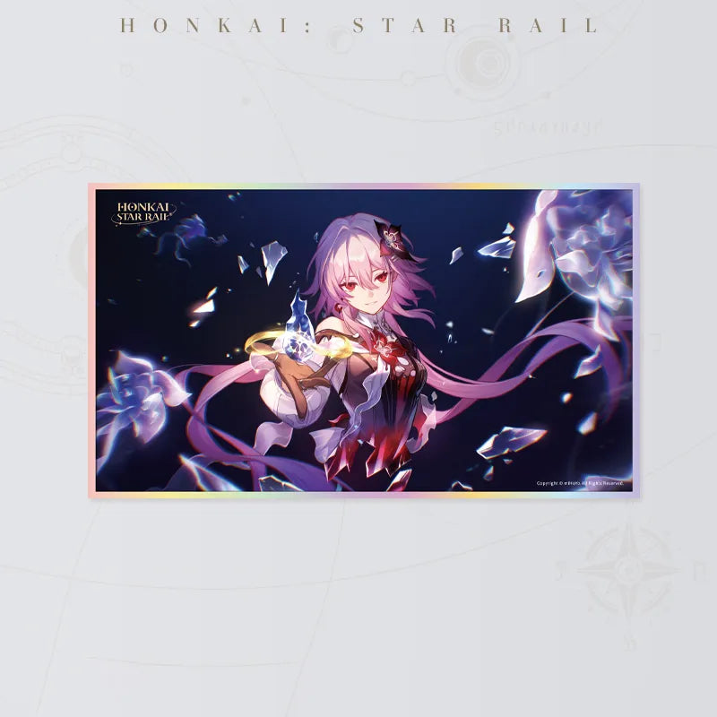 Honkai Star Rail Evernight PET art board featuring a pink-haired character surrounded by glowing crystal fragments