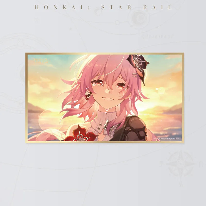 Honkai Star Rail I'm Back PET art board featuring Cyrene smiling against a warm sunset
