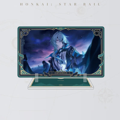 Honkai: Star Rail Anaxa acrylic standee featuring teal-haired character artwork against a twilight sky