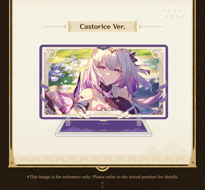 Castorice acrylic standee featuring butterfly artwork and a purple Amphoreus display base