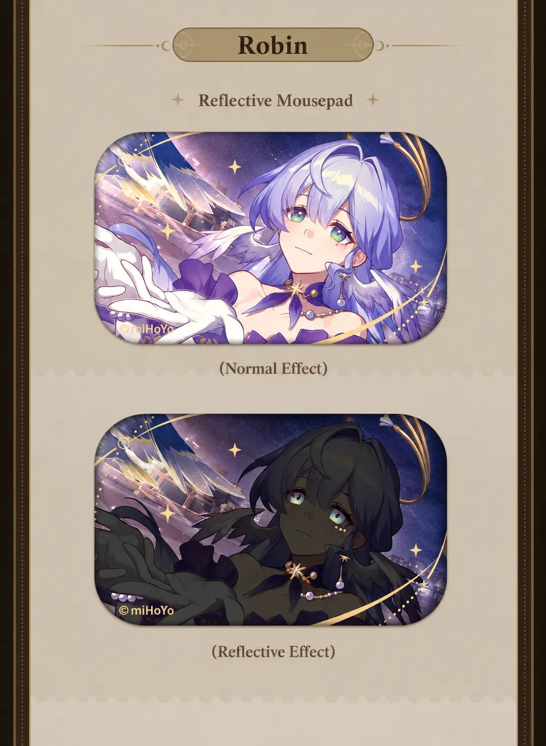Robin collectible badge showing normal and reflective effects
