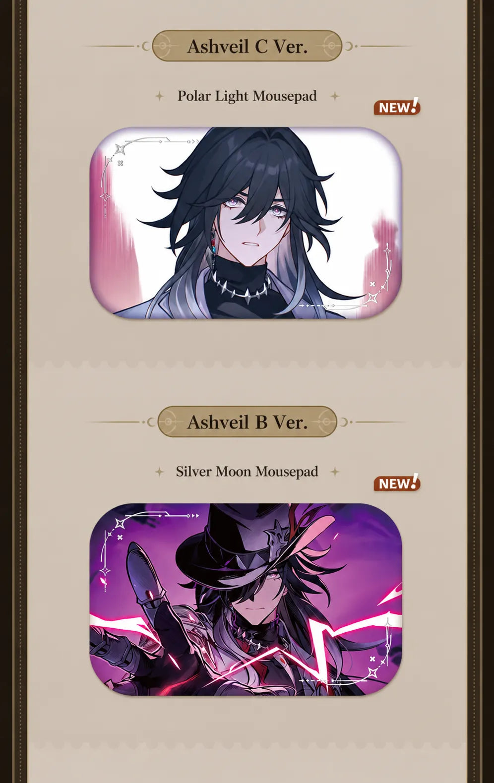 Ashveil C Ver. and Ashveil B Ver. character badge designs