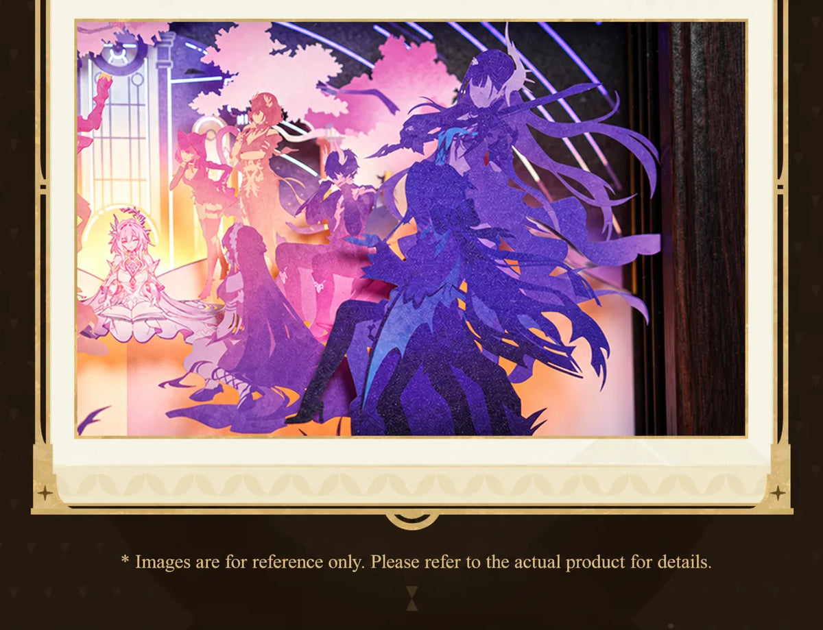 Detailed view of Honkai: Star Rail paper cut light box featuring layered paper artwork and decorative character silhouettes