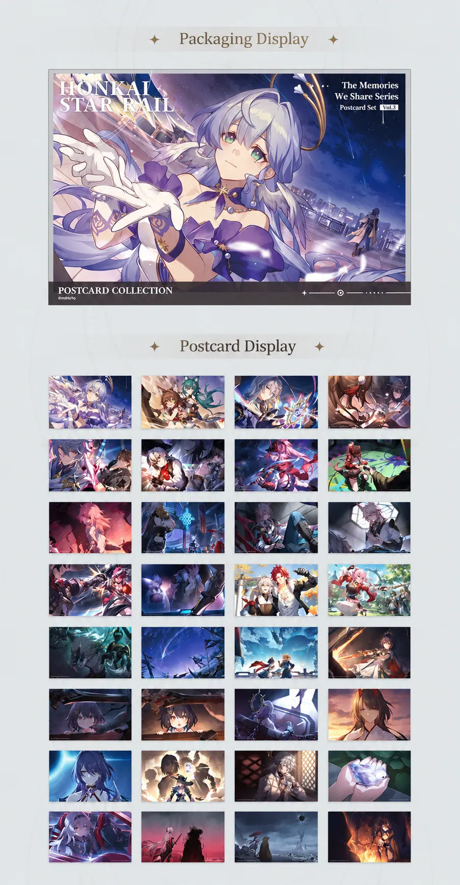 Honkai: Star Rail Vol. 2 postcard collection featuring Robin packaging artwork and character scenes
