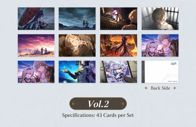 The Memories We Share Vol. 2 postcards featuring illustrated scenes and postcard back design