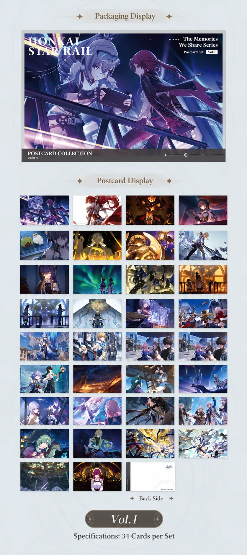 Honkai: Star Rail Vol. 1 postcard collection featuring Silver Wolf and Kafka packaging and character artwork