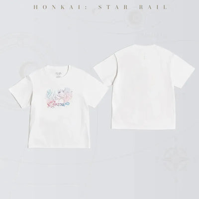 Honkai: Star Rail Cyrene white short-sleeve T-shirt featuring pastel pink and blue character illustration