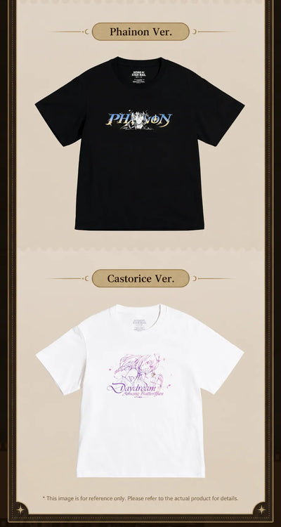 Phainon black and Castorice white short-sleeve T-shirts with character-themed chest prints