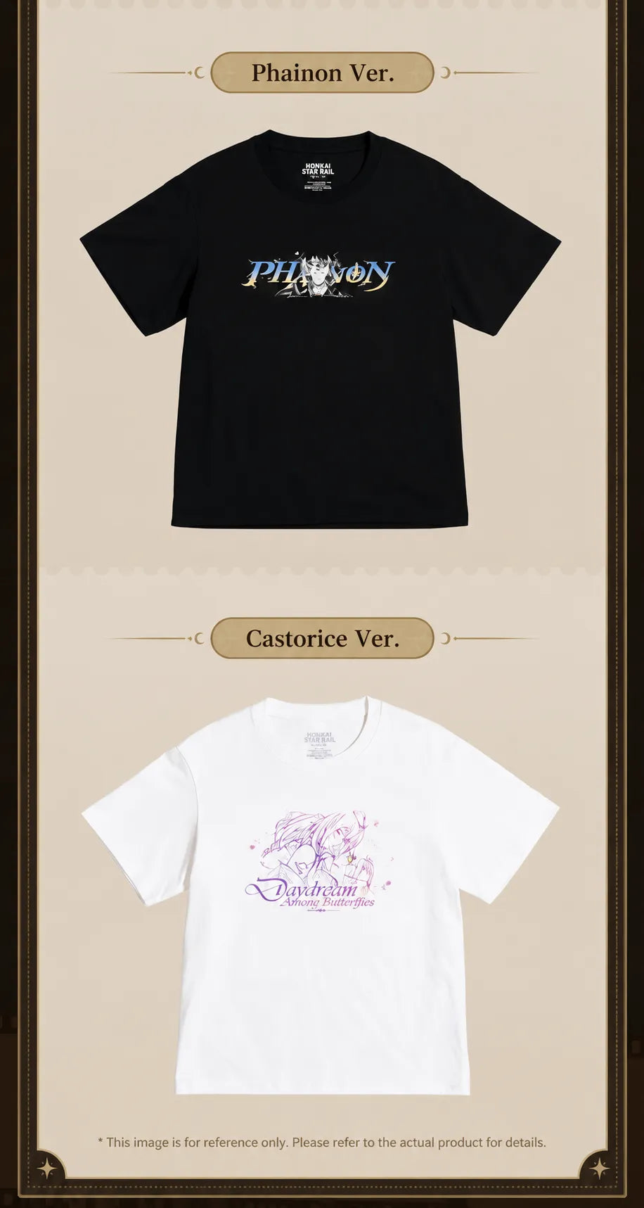 Phainon black and Castorice white short-sleeve T-shirts with character-themed chest prints