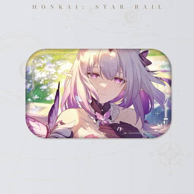 Honkai: Star Rail Castorice tinplate badge featuring lavender hair and floral artwork