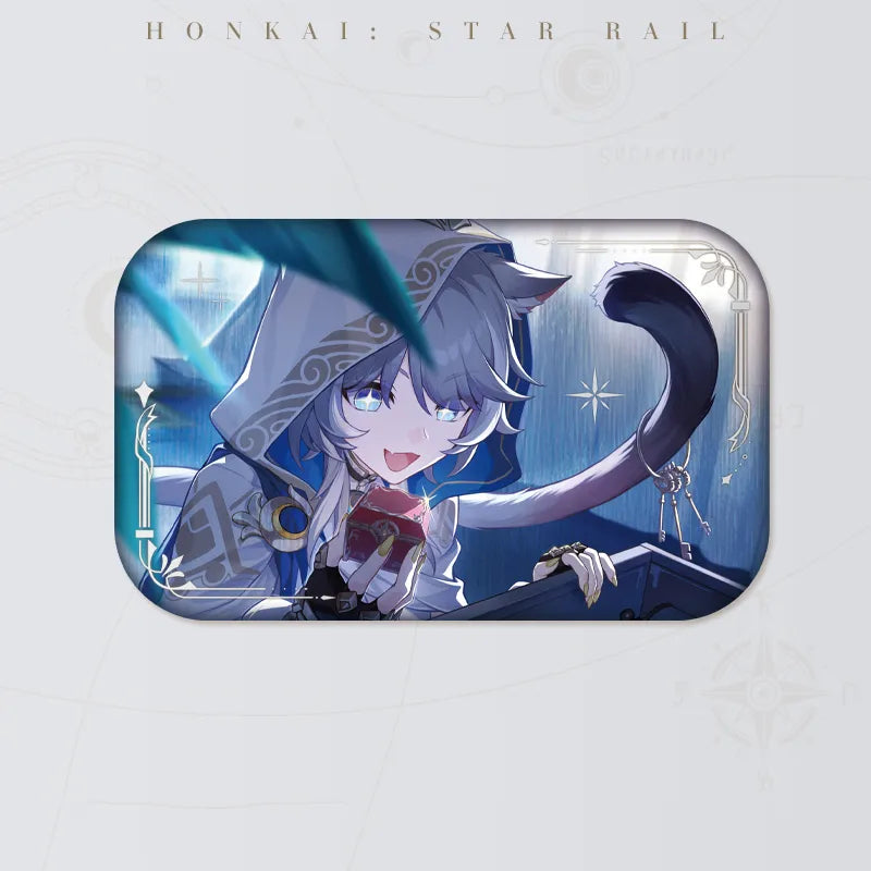 Honkai: Star Rail Cipher tinplate badge featuring hooded character artwork and decorative details