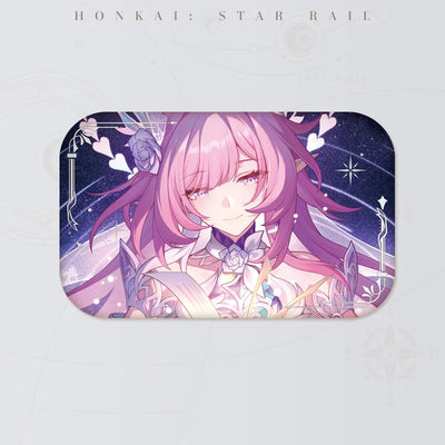 Honkai: Star Rail Cyrene B Ver. tinplate badge featuring pink-haired character artwork against a purple starry background
