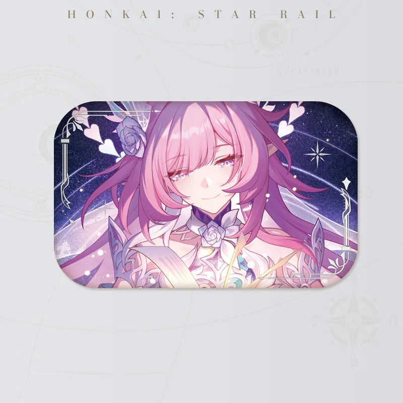 Honkai: Star Rail Cyrene B Ver. tinplate badge featuring pink-haired character artwork against a purple starry background