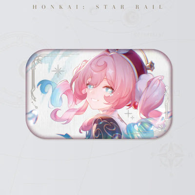 Honkai: Star Rail Hyacine tinplate badge featuring pink-haired character artwork with pastel accents