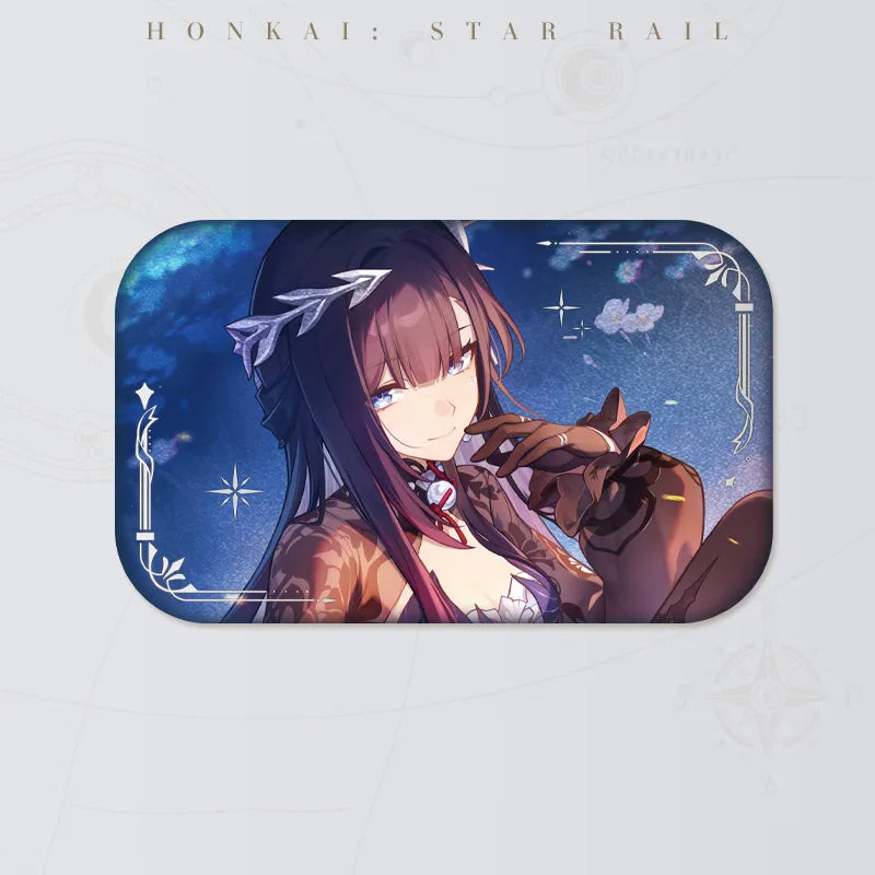 Honkai: Star Rail Hysilens tinplate badge featuring dark-haired character artwork against a blue background