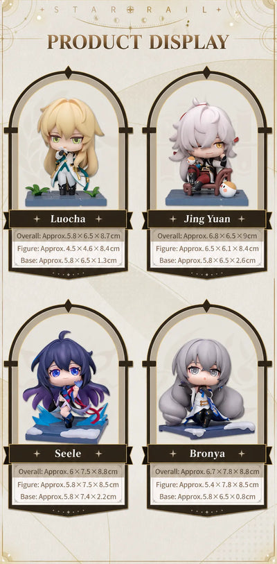 Honkai: Star Rail Time to Depart Luocha, Jing Yuan, Seele and Bronya Chibi Figure dimensions
