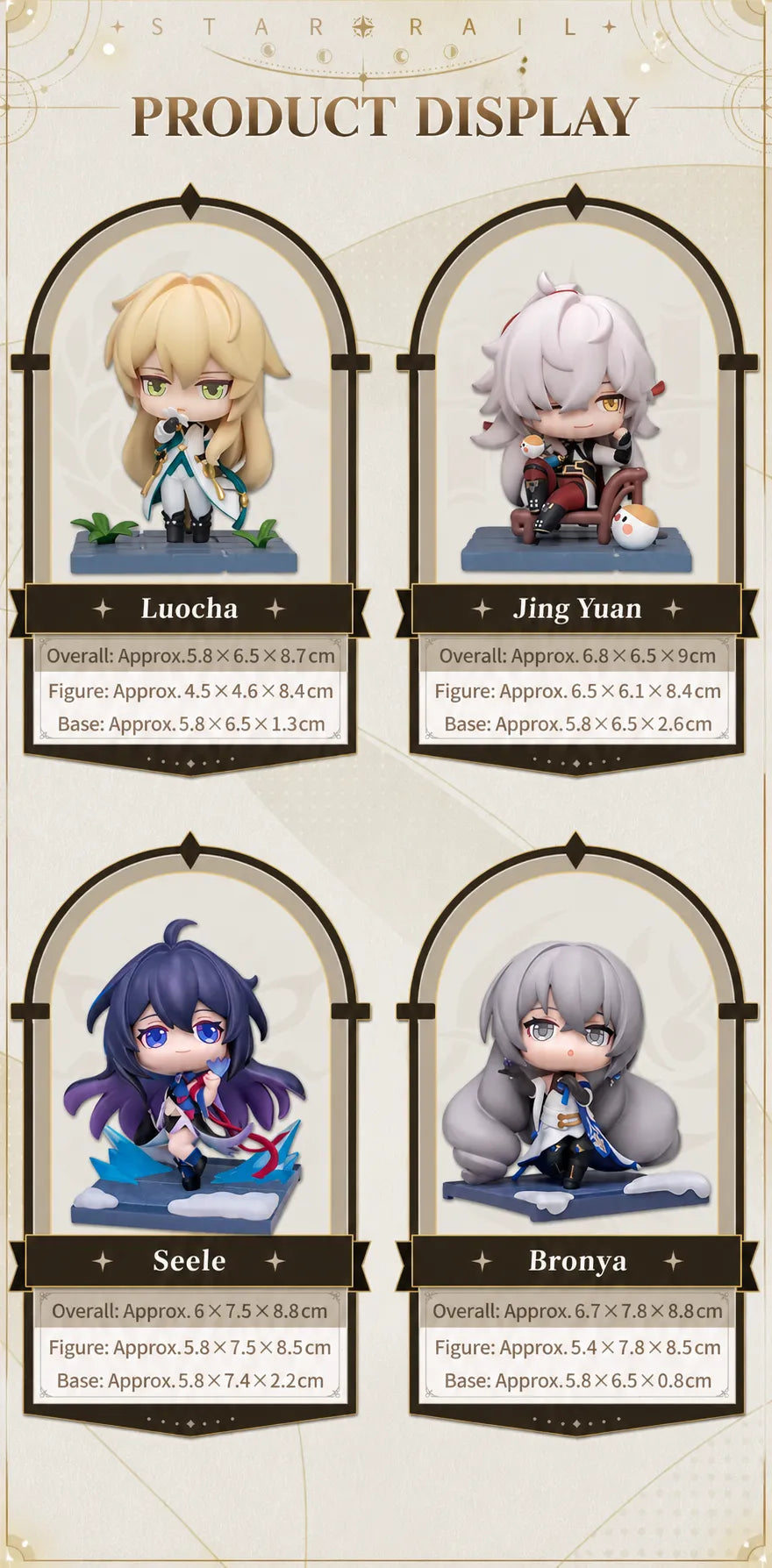 Honkai: Star Rail Time to Depart Luocha, Jing Yuan, Seele and Bronya Chibi Figure dimensions