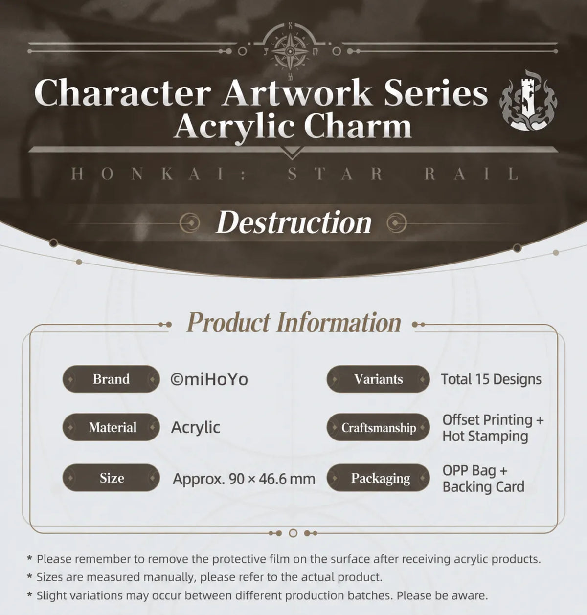Honkai: Star Rail Destruction Acrylic Charm product information and specifications