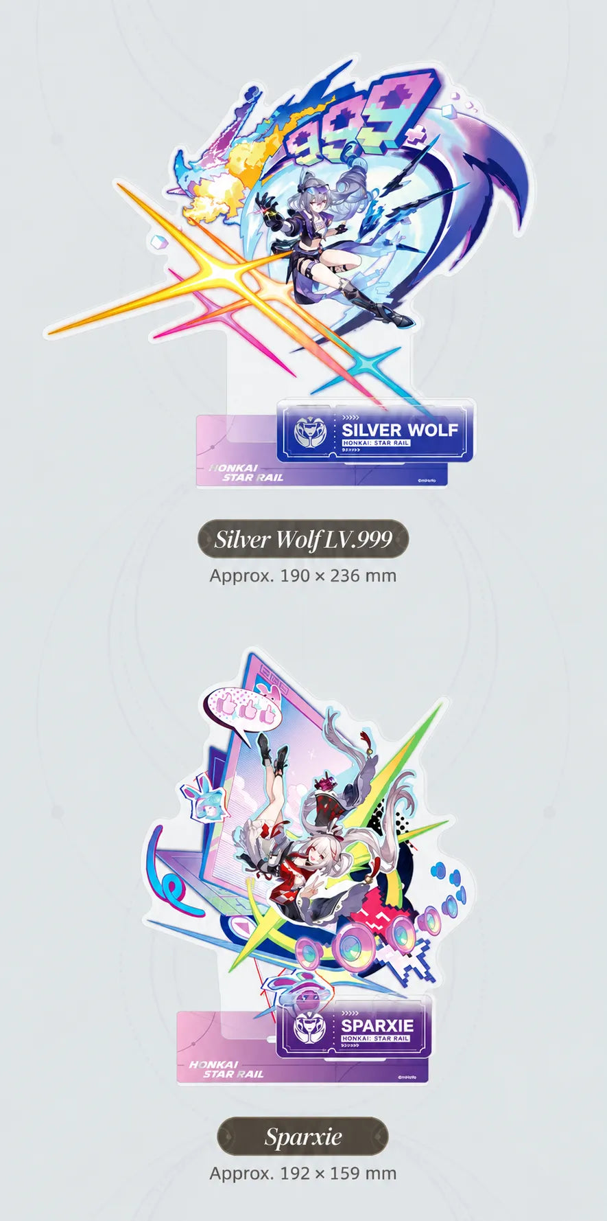 Silver Wolf LV.999 and Sparxie Character Artwork Series Elation Acrylic Standee details