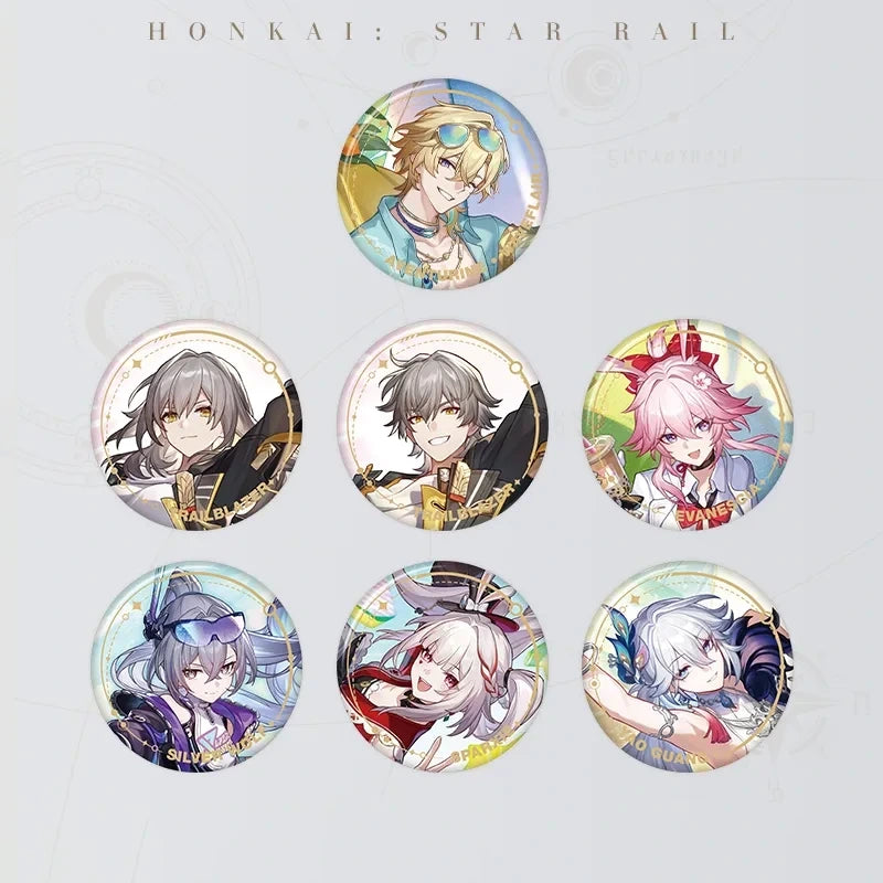 Honkai: Star Rail Character Artwork Series Elation Tinplate Badges featuring seven character designs