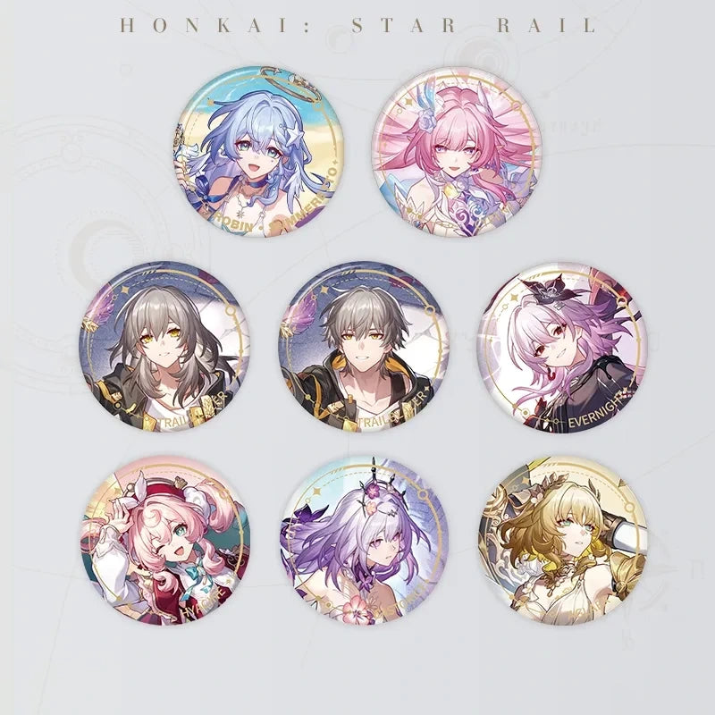 Honkai: Star Rail Character Artwork Series Remembrance Tinplate Badges featuring eight character designs