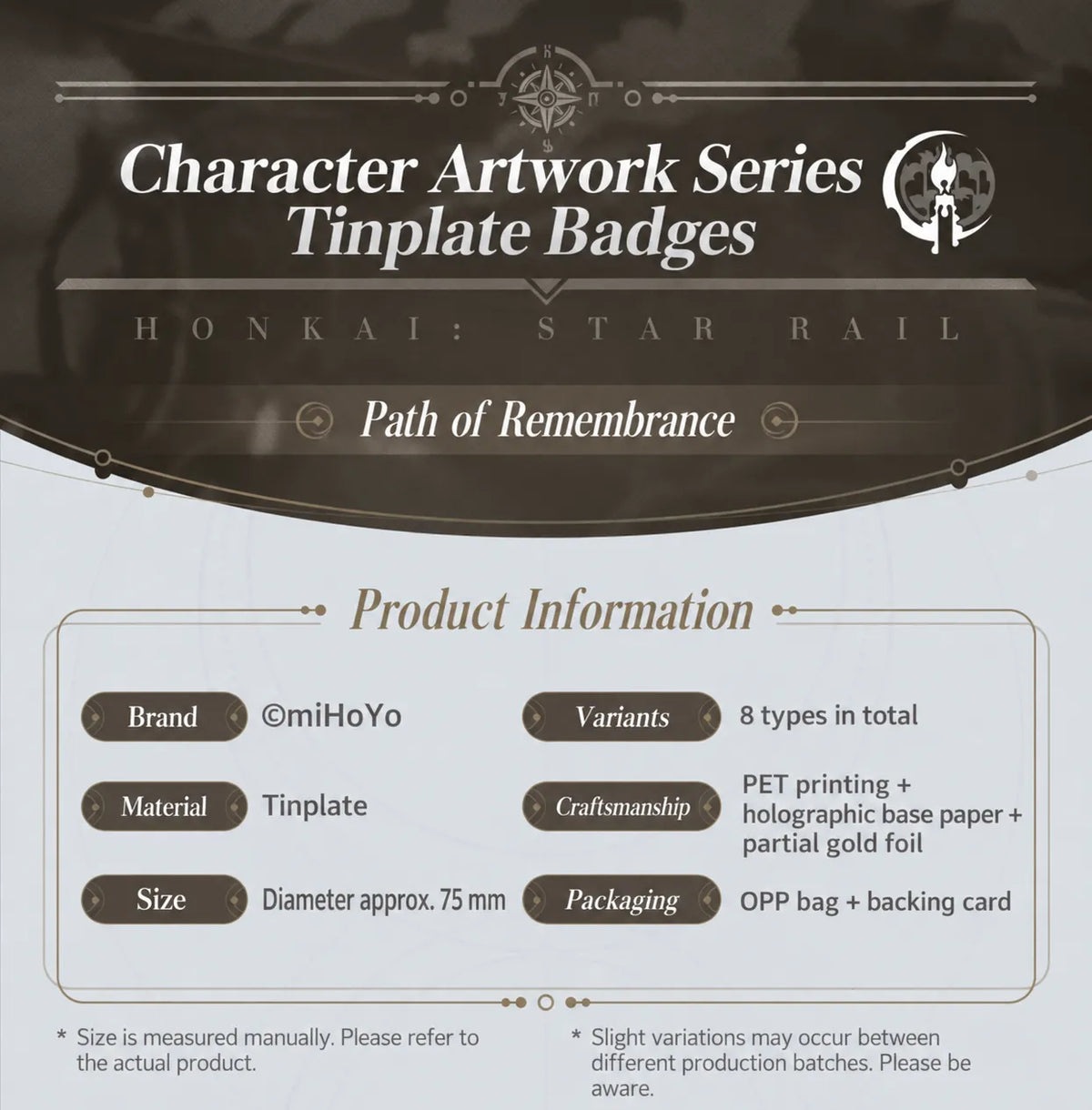 Honkai: Star Rail Remembrance Tinplate Badge product information and specifications