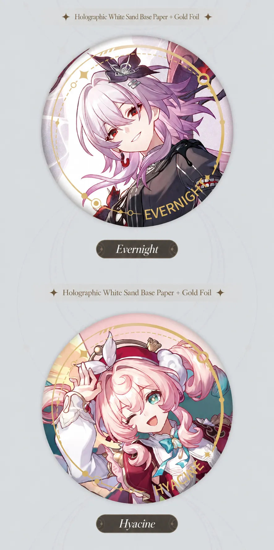 Evernight and Hyacine Remembrance Tinplate Badge details