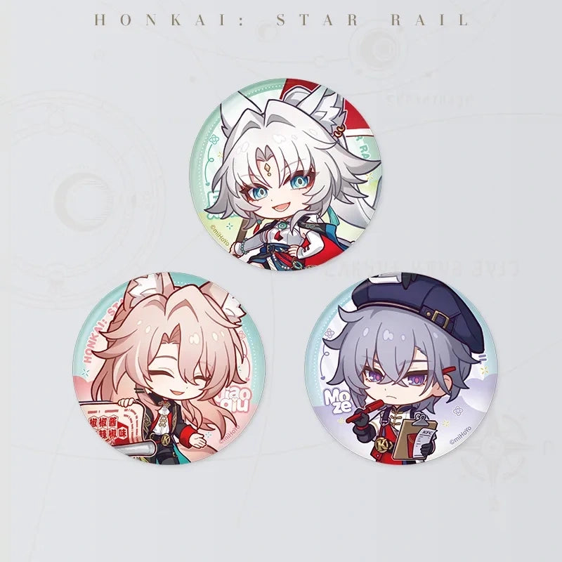 Honkai: Star Rail Jiaoqiu, Feixiao, and Moze Time to Feast! chibi tinplate badges
