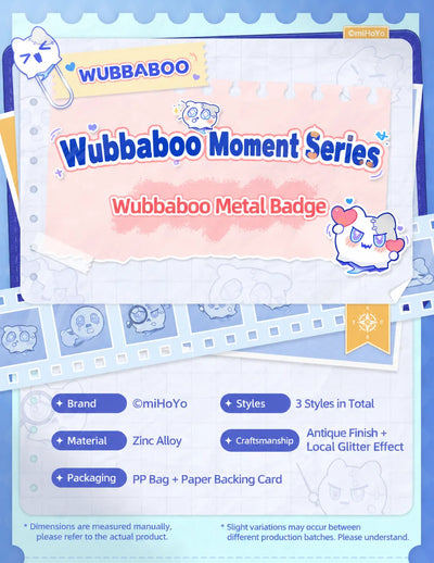 Wubbaboo Moment Series Metal Badges material and packaging specifications