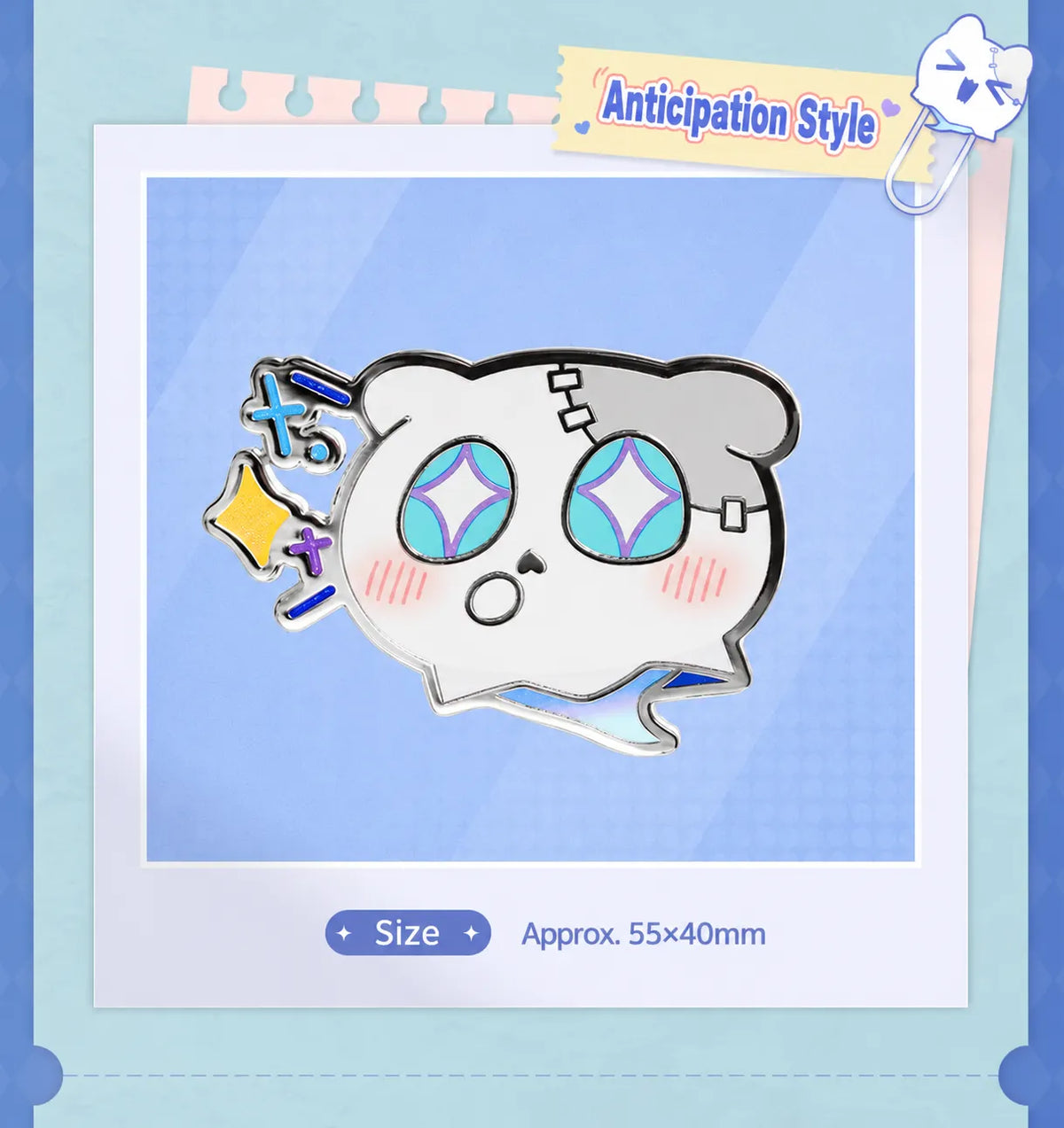 Wubbaboo Anticipation Style metal badge with dimensions