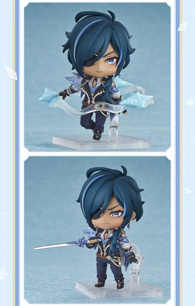 Close-up details of the Kaeya Nendoroid figure highlighting sculpting and paintwork