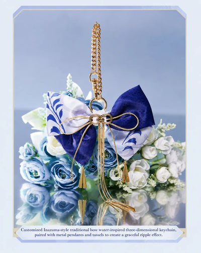 Close up details of Kamisato Ayato butterfly bow hair accessory