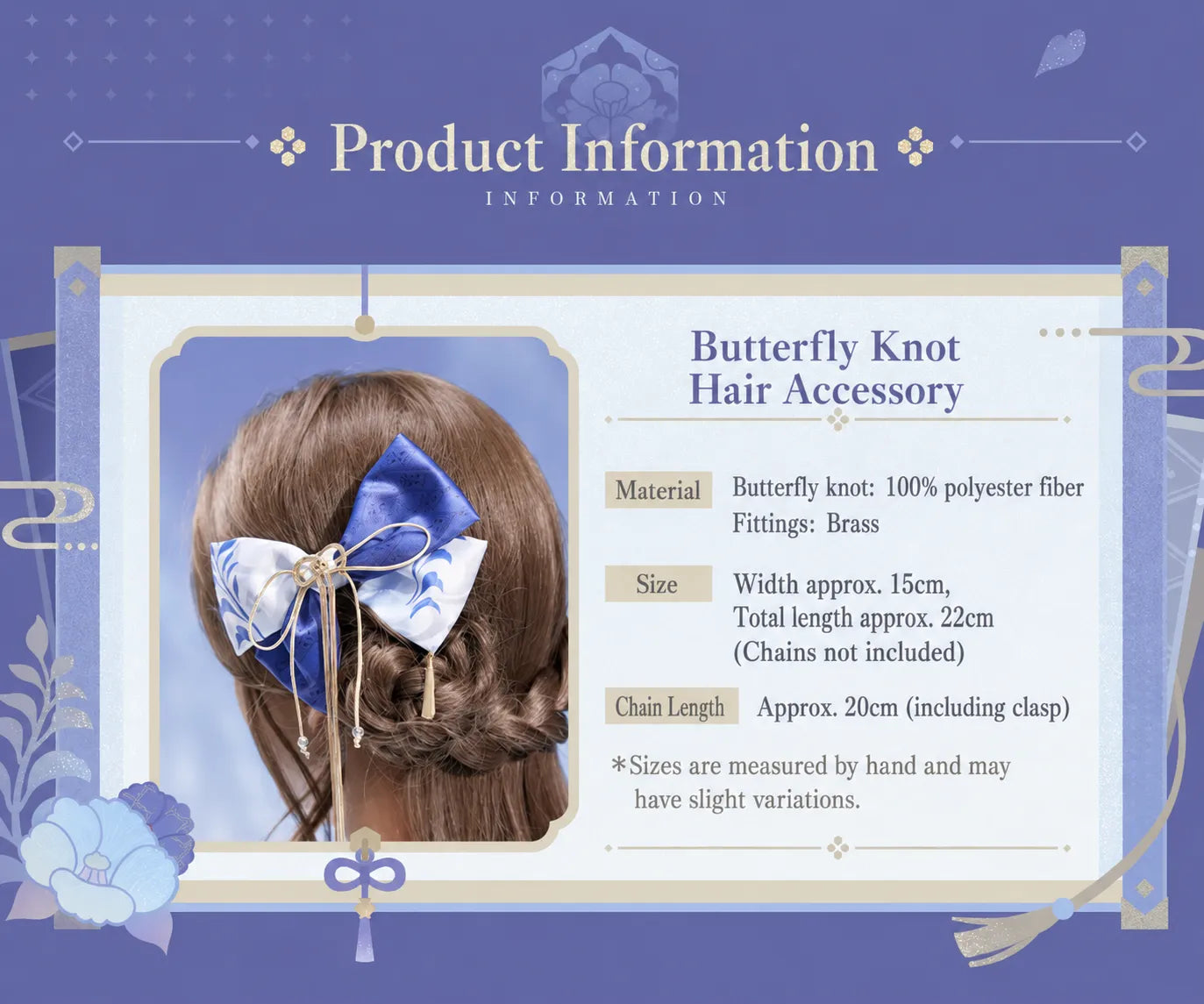 Model showcasing Kamisato Ayato butterfly bow hair accessory