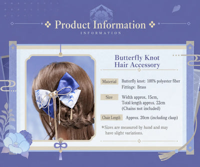 Model showcasing Kamisato Ayato butterfly bow hair accessory