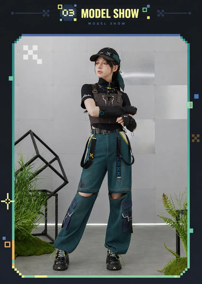 Cargo denim pants side profile display