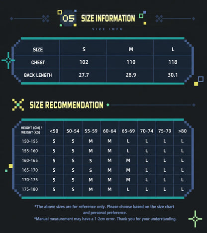 Genshin Impact Kinich Utility Vest size chart and fitting recommendation guide