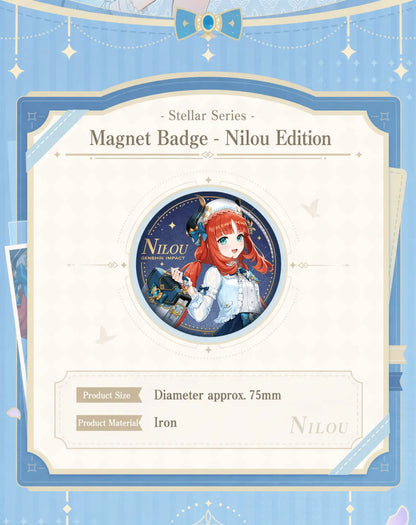 nilou badge detailed print finish smooth surface collectible pin close up