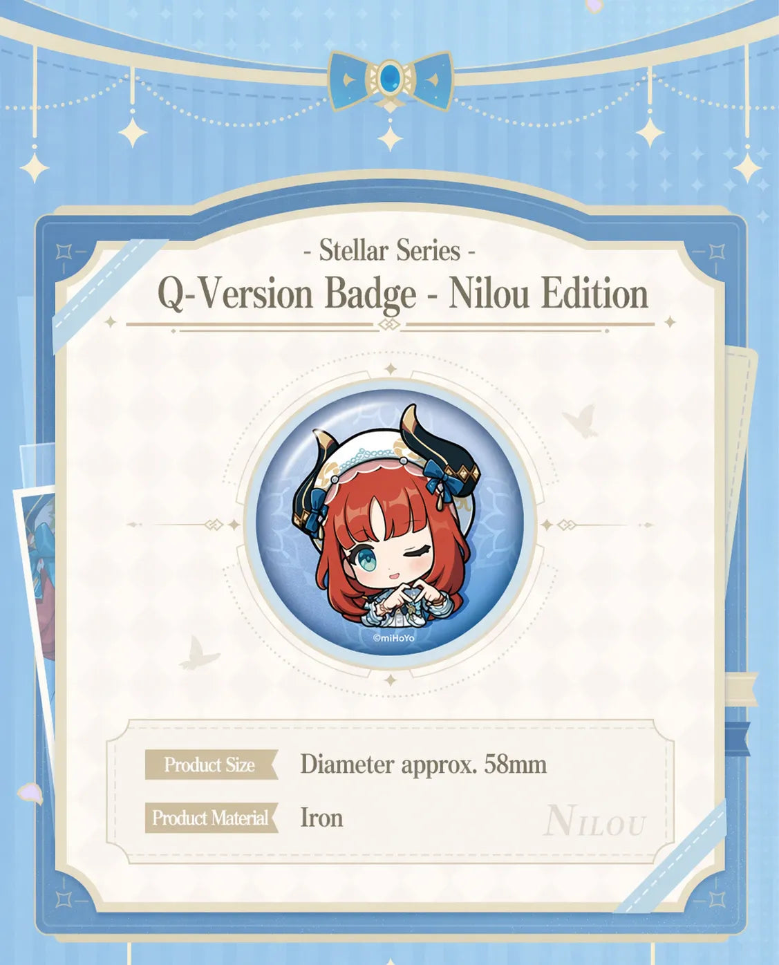 nilou chibi design cute expression badge and mouse pad artwork close up