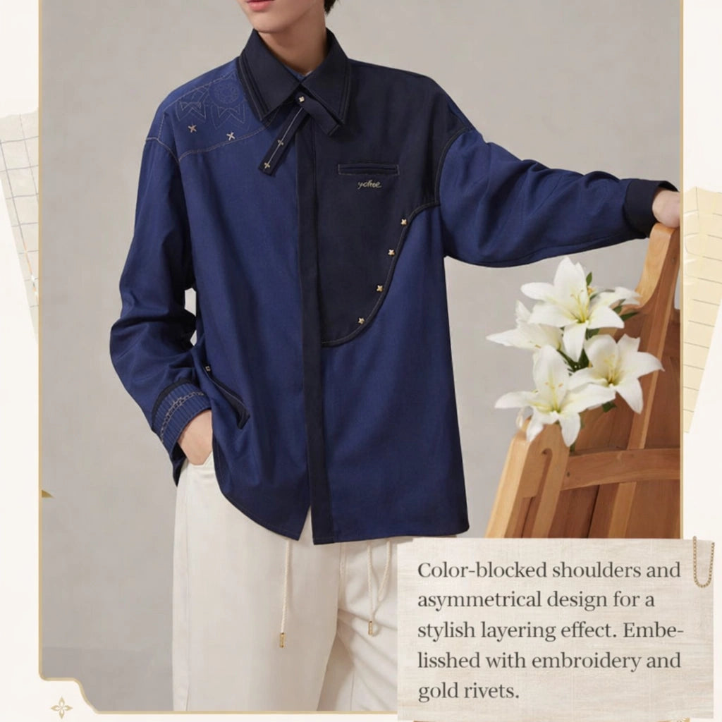 Official Genshin Impact Albedo casual shirt embroidery and fabric detail