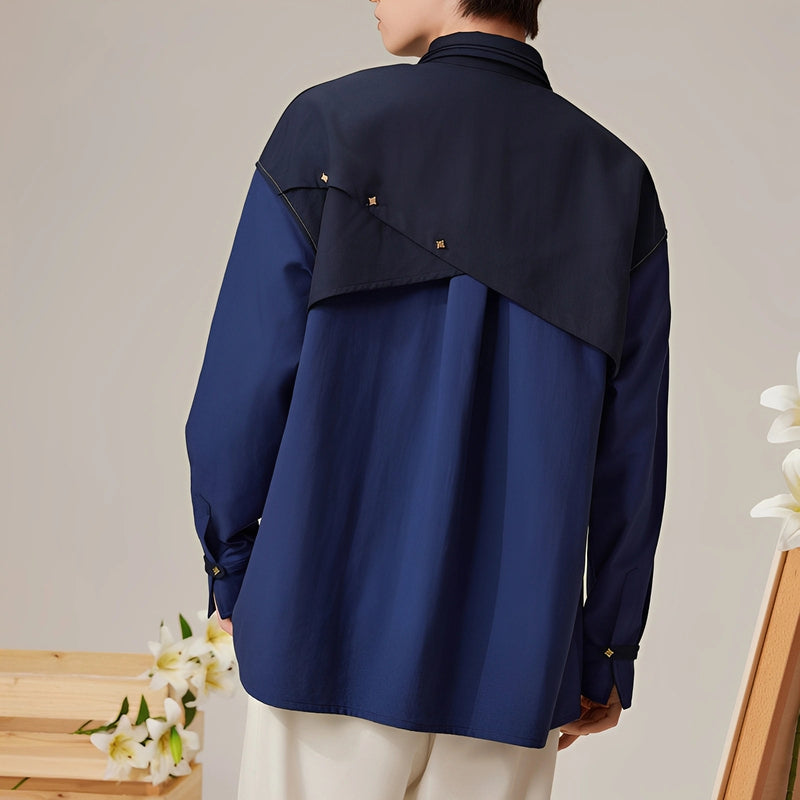 Official Genshin Impact Albedo navy casual shirt back view showing layered shoulder design