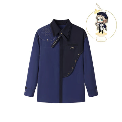Official Genshin Impact Albedo casual shirt in navy color, front view on white background